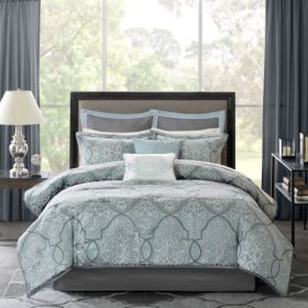 12 Piece Comforter Set With Cotton Bed Sheets Blue King (Option: Blue)